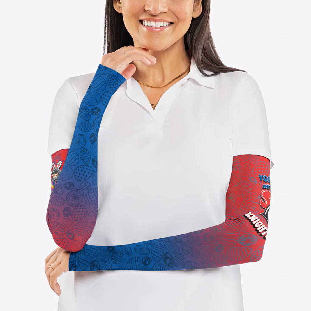Personalized Newcastle Knights Arm Sleeves Easter Mascot - Colorful Eggs Cartoon Style