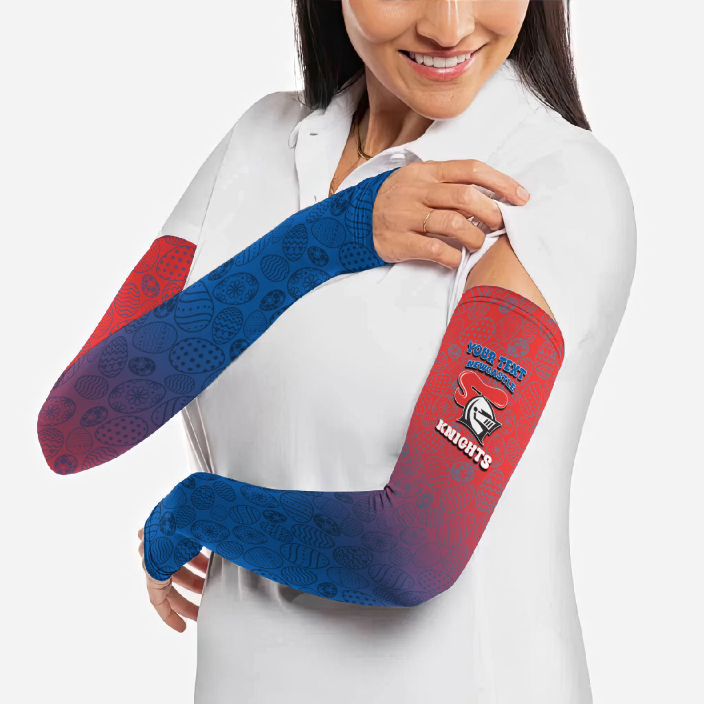 Personalized Newcastle Knights Arm Sleeves Easter Mascot - Colorful Eggs Cartoon Style