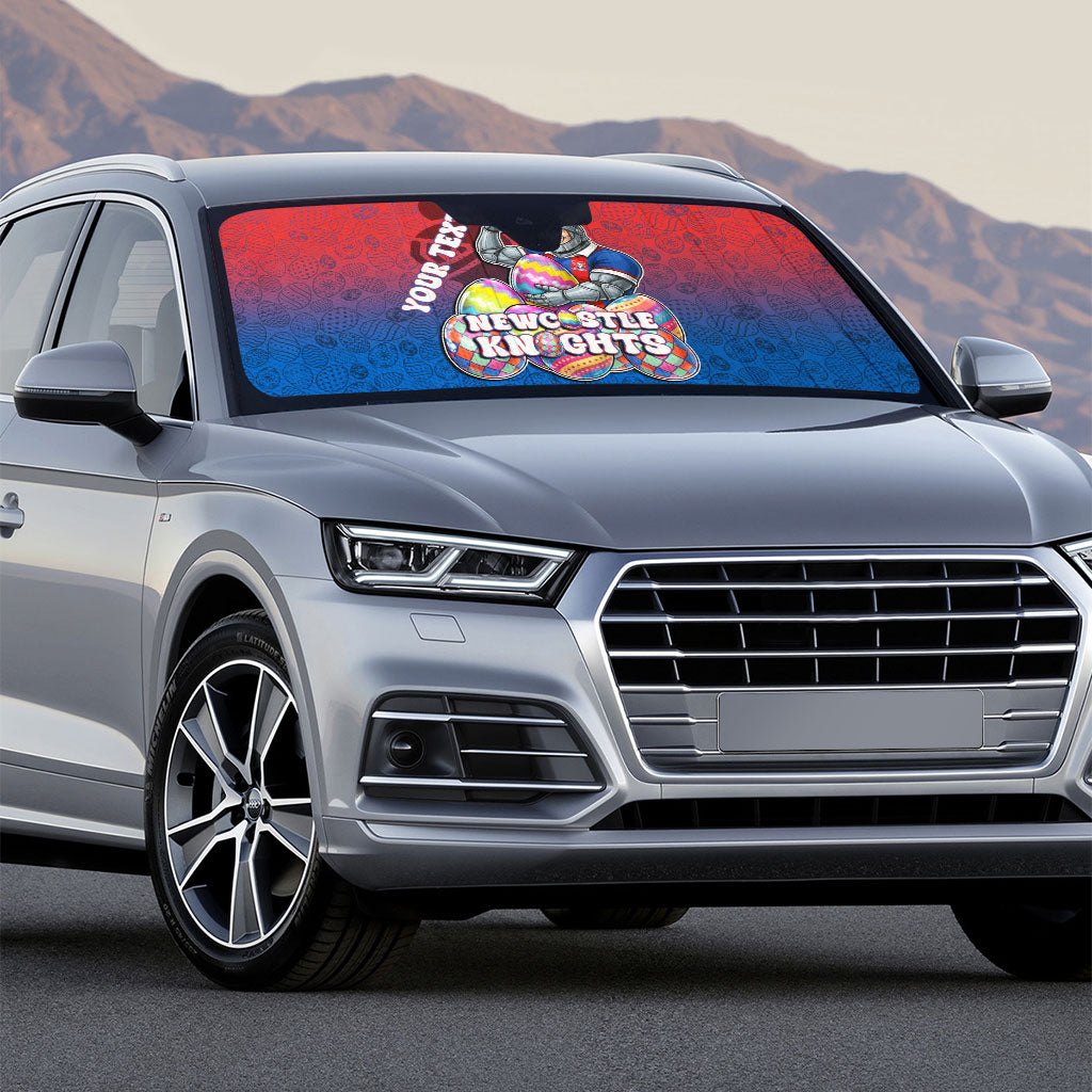 Personalized Newcastle Knights Auto Sun Shade Easter Mascot - Colorful Eggs Cartoon Style