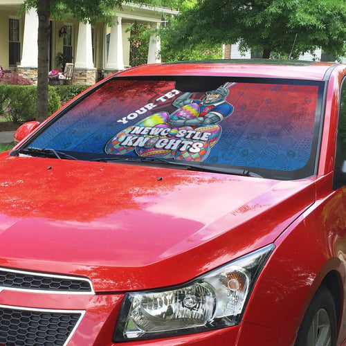 Personalized Newcastle Knights Auto Sun Shade Easter Mascot - Colorful Eggs Cartoon Style