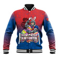 Personalized Newcastle Knights Baseball Jacket Easter Mascot - Colorful Eggs Cartoon Style
