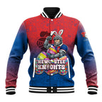 Personalized Newcastle Knights Baseball Jacket Easter Mascot - Colorful Eggs Cartoon Style