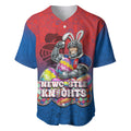 Personalized Newcastle Knights Baseball Jersey Easter Mascot - Colorful Eggs Cartoon Style