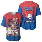 Personalized Newcastle Knights Baseball Jersey Easter Mascot - Colorful Eggs Cartoon Style