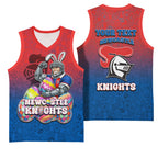 Personalized Newcastle Knights Basketball Jersey Easter Mascot - Colorful Eggs Cartoon Style