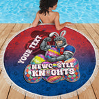 Personalized Newcastle Knights Beach Blanket Easter Mascot - Colorful Eggs Cartoon Style