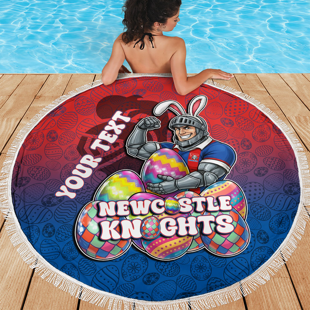 Personalized Newcastle Knights Beach Blanket Easter Mascot - Colorful Eggs Cartoon Style