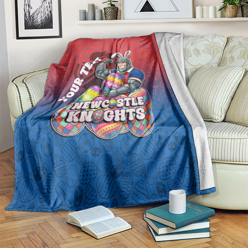 Personalized Newcastle Knights Blanket Easter Mascot - Colorful Eggs Cartoon Style