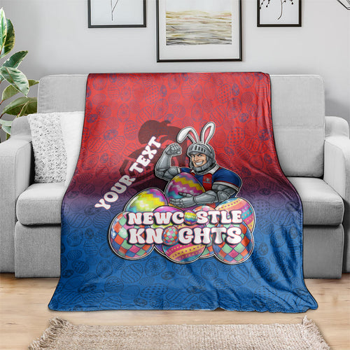 Personalized Newcastle Knights Blanket Easter Mascot - Colorful Eggs Cartoon Style