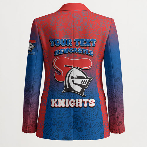 Personalized Newcastle Knights Blazer Easter Mascot - Colorful Eggs Cartoon Style