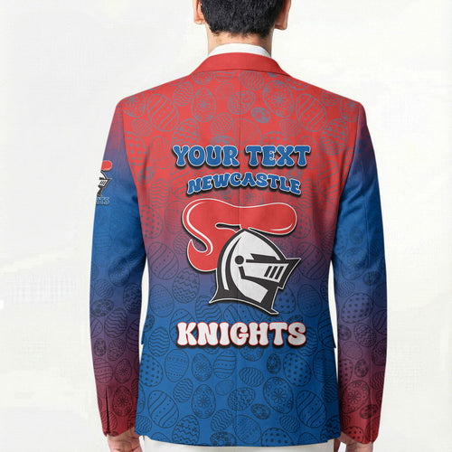 Personalized Newcastle Knights Blazer Easter Mascot - Colorful Eggs Cartoon Style