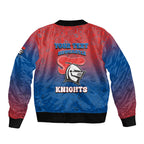 Personalized Newcastle Knights Bomber Jacket Easter Mascot - Colorful Eggs Cartoon Style