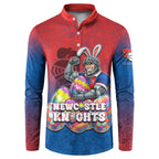 Personalized Newcastle Knights Button Sweatshirt Easter Mascot - Colorful Eggs Cartoon Style