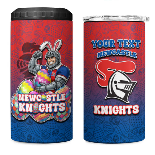 Personalized Newcastle Knights 4 in 1 Can Cooler Tumbler Easter Mascot - Colorful Eggs Cartoon Style