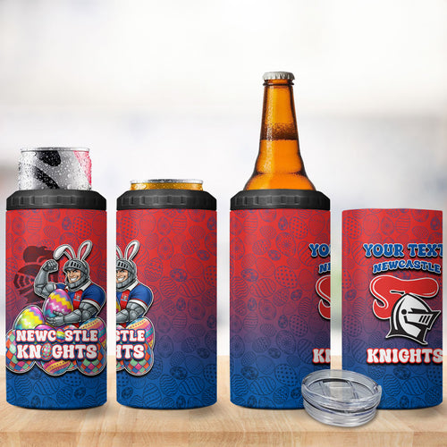 Personalized Newcastle Knights 4 in 1 Can Cooler Tumbler Easter Mascot - Colorful Eggs Cartoon Style