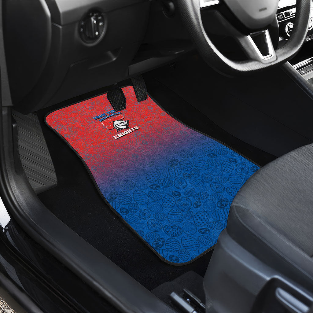 Personalized Newcastle Knights Car Mats Easter Mascot - Colorful Eggs Cartoon Style