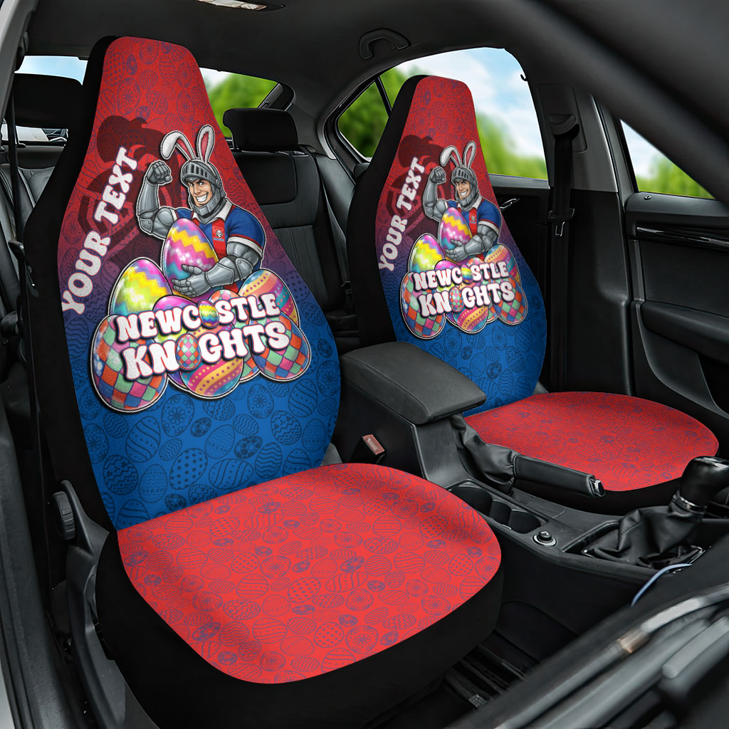 Personalized Newcastle Knights Car Seat Cover Easter Mascot - Colorful Eggs Cartoon Style