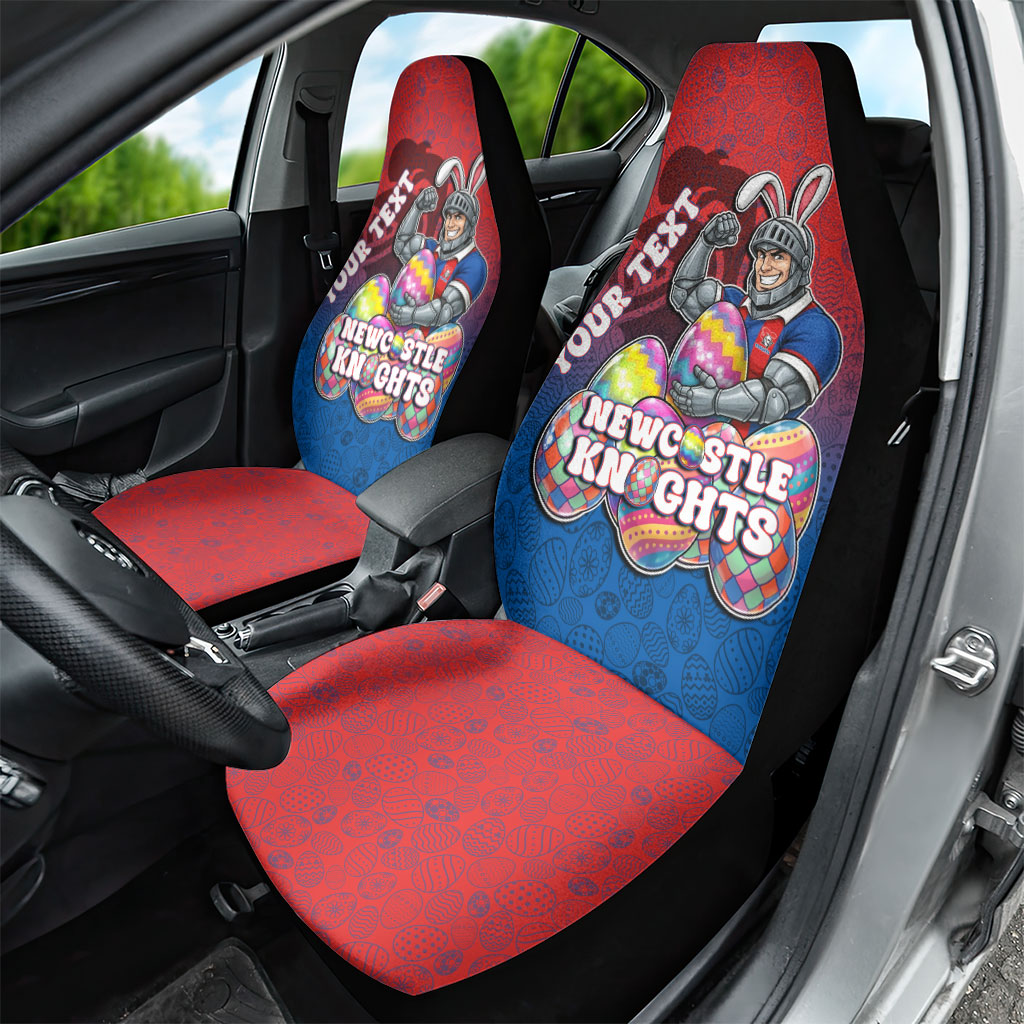 Personalized Newcastle Knights Car Seat Cover Easter Mascot - Colorful Eggs Cartoon Style
