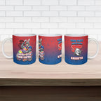 Personalized Newcastle Knights Ceramic Mug Easter Mascot - Colorful Eggs Cartoon Style