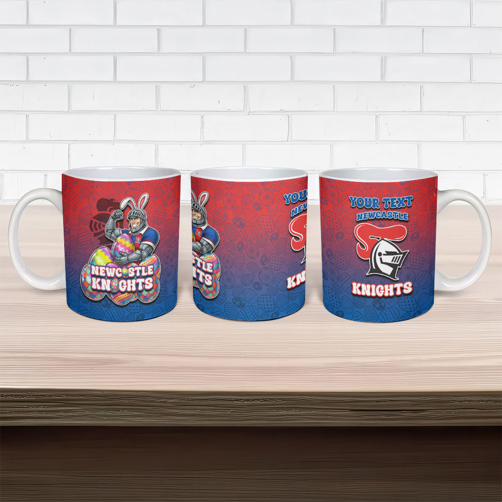 Personalized Newcastle Knights Ceramic Mug Easter Mascot - Colorful Eggs Cartoon Style