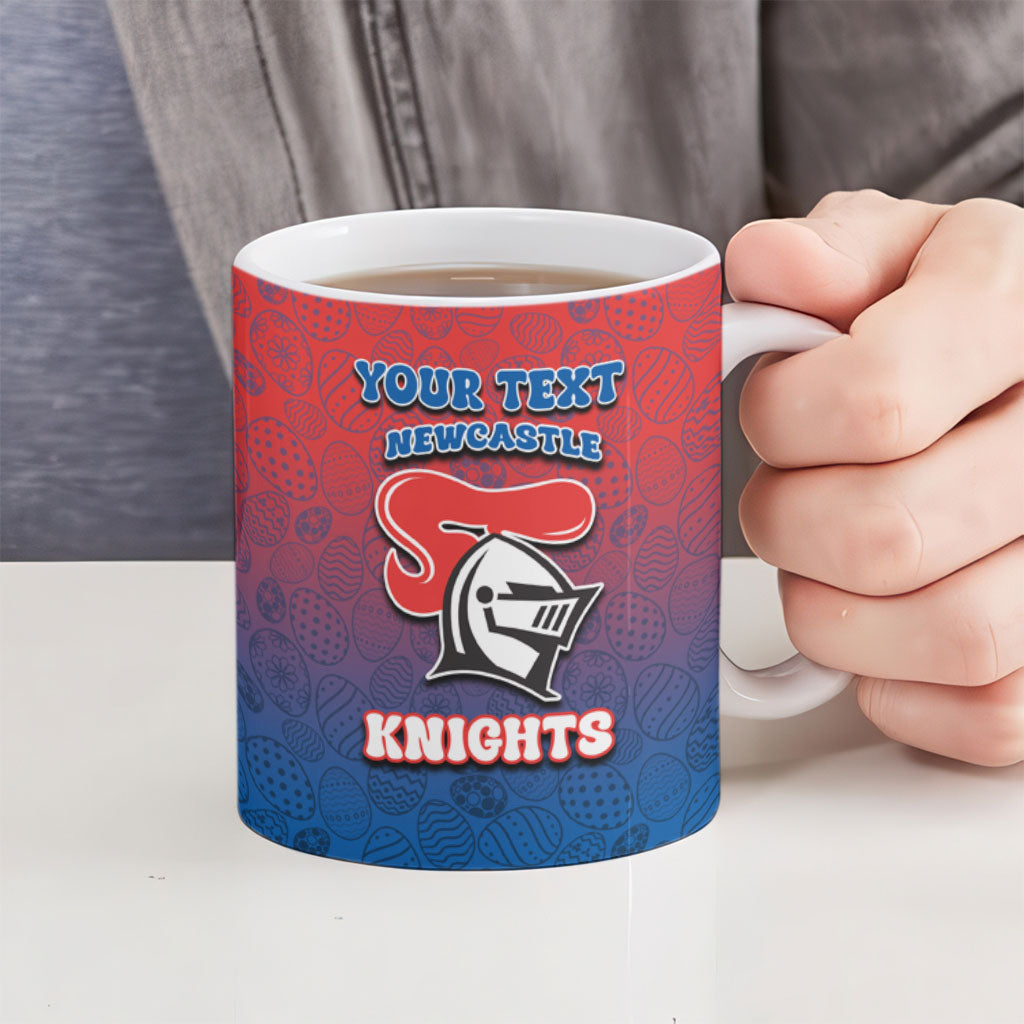 Personalized Newcastle Knights Ceramic Mug Easter Mascot - Colorful Eggs Cartoon Style