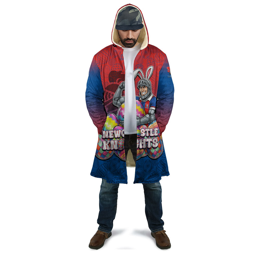 Personalized Newcastle Knights Cloak Easter Mascot - Colorful Eggs Cartoon Style