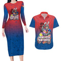 Personalized Newcastle Knights Couples Matching Long Sleeve Bodycon Dress and Hawaiian Shirt Easter Mascot - Colorful Eggs Cartoon Style