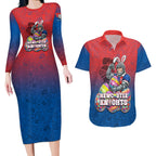 Personalized Newcastle Knights Couples Matching Long Sleeve Bodycon Dress and Hawaiian Shirt Easter Mascot - Colorful Eggs Cartoon Style
