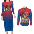 Personalized Newcastle Knights Couples Matching Long Sleeve Bodycon Dress and Long Sleeve Button Shirt Easter Mascot - Colorful Eggs Cartoon Style