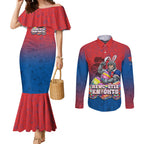 Personalized Newcastle Knights Couples Matching Mermaid Dress and Long Sleeve Button Shirt Easter Mascot - Colorful Eggs Cartoon Style