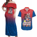 Personalized Newcastle Knights Couples Matching Off Shoulder Maxi Dress and Hawaiian Shirt Easter Mascot - Colorful Eggs Cartoon Style
