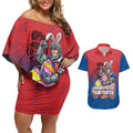 Personalized Newcastle Knights Couples Matching Off Shoulder Short Dress and Hawaiian Shirt Easter Mascot - Colorful Eggs Cartoon Style