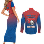 Personalized Newcastle Knights Couples Matching Short Sleeve Bodycon Dress and Long Sleeve Button Shirt Easter Mascot - Colorful Eggs Cartoon Style