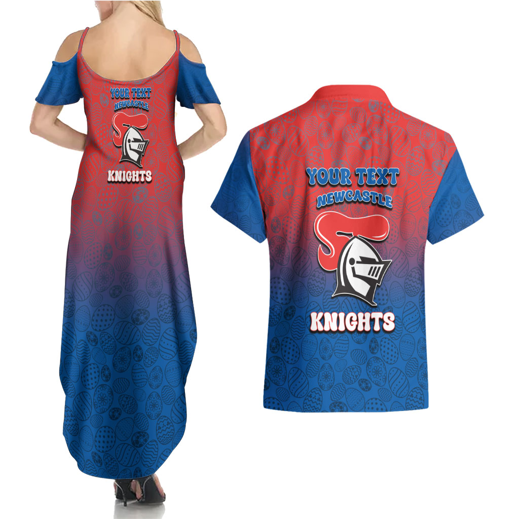 Personalized Newcastle Knights Couples Matching Summer Maxi Dress and Hawaiian Shirt Easter Mascot - Colorful Eggs Cartoon Style
