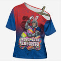 Personalized Newcastle Knights Cross Shoulder Shirt Easter Mascot - Colorful Eggs Cartoon Style
