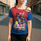 Personalized Newcastle Knights Cross Shoulder Shirt Easter Mascot - Colorful Eggs Cartoon Style