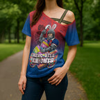 Personalized Newcastle Knights Cross Shoulder Shirt Easter Mascot - Colorful Eggs Cartoon Style