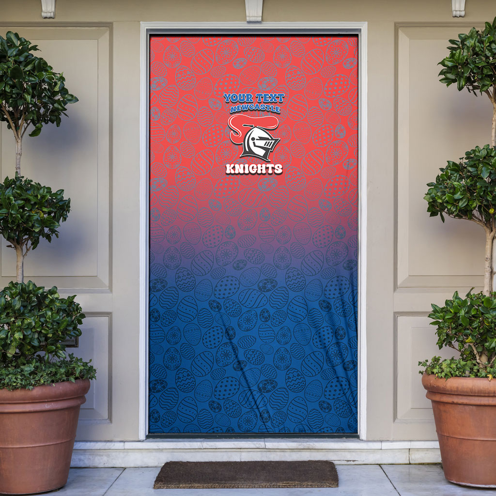 Personalized Newcastle Knights Door Cover Easter Mascot - Colorful Eggs Cartoon Style