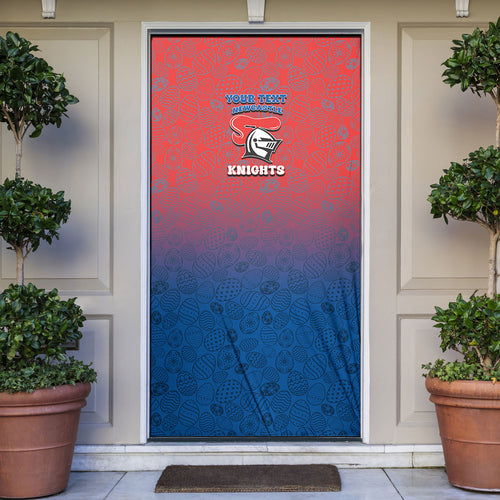 Personalized Newcastle Knights Door Cover Easter Mascot - Colorful Eggs Cartoon Style