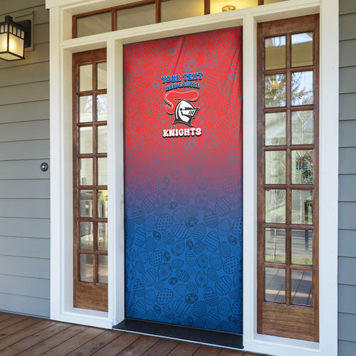 Personalized Newcastle Knights Door Cover Easter Mascot - Colorful Eggs Cartoon Style