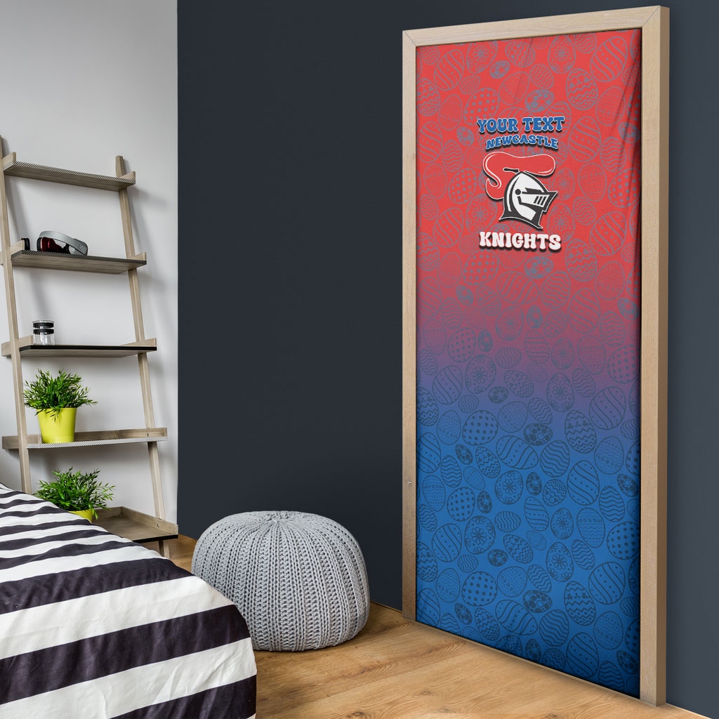 Personalized Newcastle Knights Door Cover Easter Mascot - Colorful Eggs Cartoon Style
