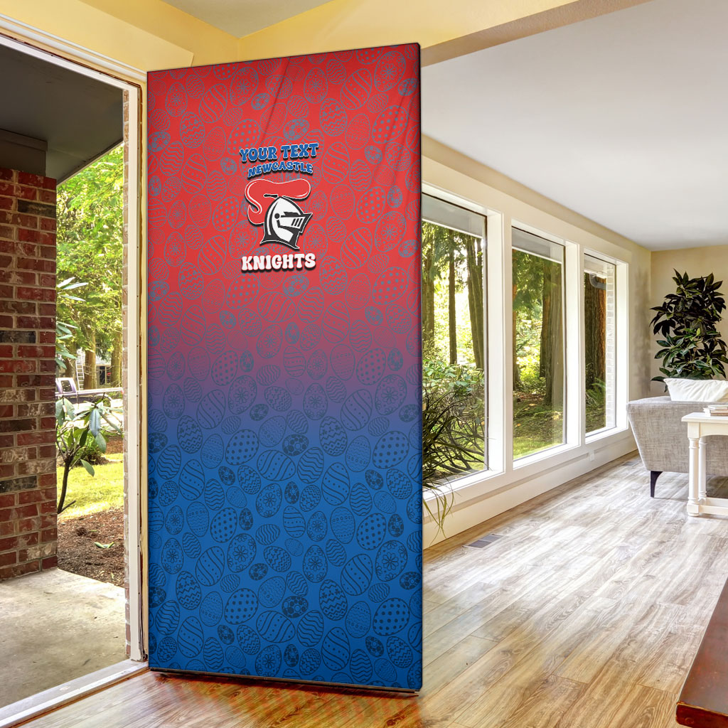 Personalized Newcastle Knights Door Cover Easter Mascot - Colorful Eggs Cartoon Style