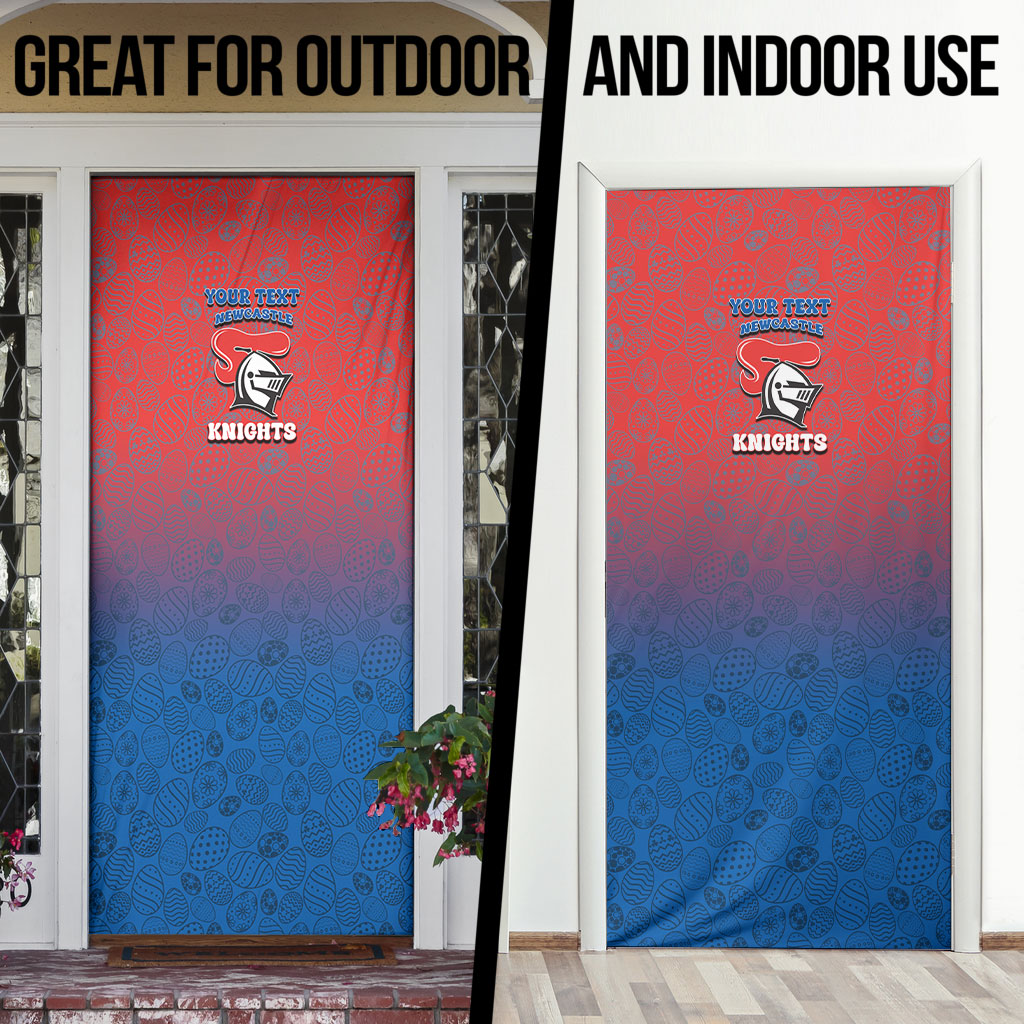 Personalized Newcastle Knights Door Cover Easter Mascot - Colorful Eggs Cartoon Style