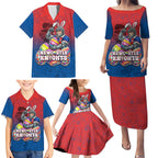 Personalized Newcastle Knights Family Matching Puletasi and Hawaiian Shirt Easter Mascot - Colorful Eggs Cartoon Style
