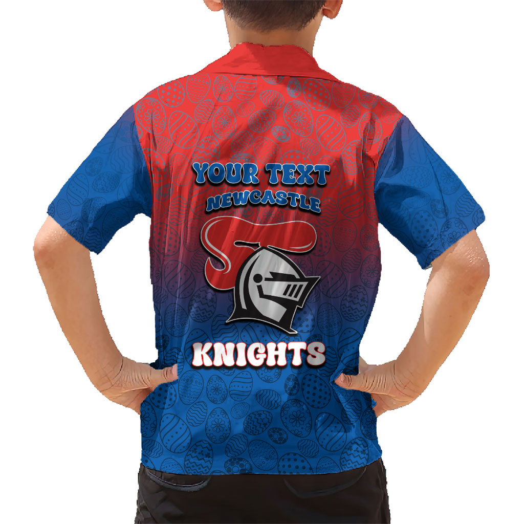 Personalized Newcastle Knights Family Matching Puletasi and Hawaiian Shirt Easter Mascot - Colorful Eggs Cartoon Style