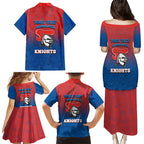 Personalized Newcastle Knights Family Matching Puletasi and Hawaiian Shirt Easter Mascot - Colorful Eggs Cartoon Style