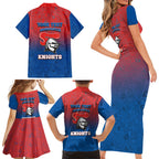 Personalized Newcastle Knights Family Matching Short Sleeve Bodycon Dress and Hawaiian Shirt Easter Mascot - Colorful Eggs Cartoon Style