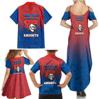 Personalized Newcastle Knights Family Matching Summer Maxi Dress and Hawaiian Shirt Easter Mascot - Colorful Eggs Cartoon Style