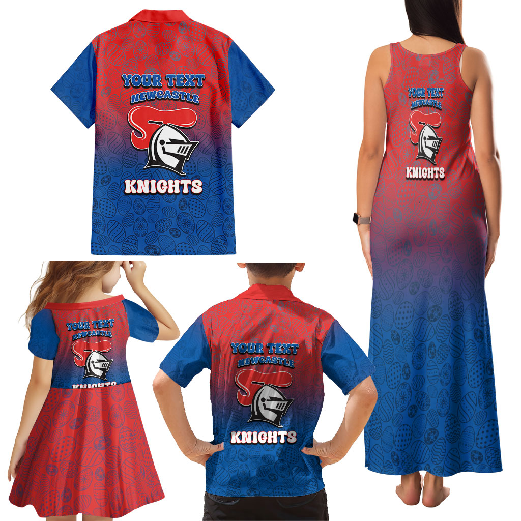 Personalized Newcastle Knights Family Matching Tank Maxi Dress and Hawaiian Shirt Easter Mascot - Colorful Eggs Cartoon Style