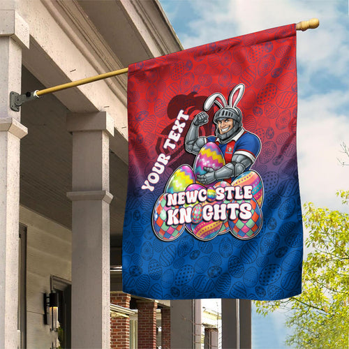 Personalized Newcastle Knights Garden Flag Easter Mascot - Colorful Eggs Cartoon Style